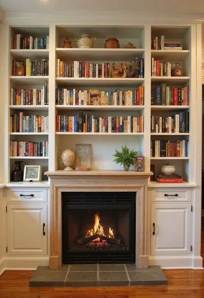 28 Kitchen Fireplace Ideas That Feel Unexpected but Perfect 6 28 Kitchen Fireplace Ideas That Feel Unexpected but Perfect - 6. Built-In Bookcase Fireplace
