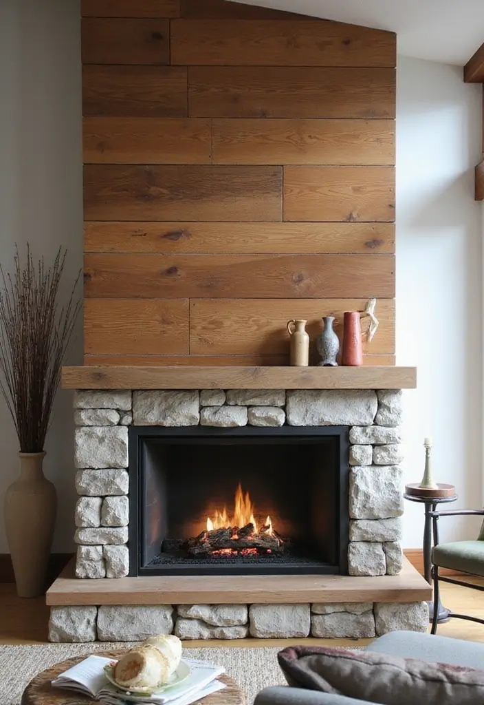 28 Modern Fireplace Ideas That Feel Sleek and Warm - 16. Mixed Materials