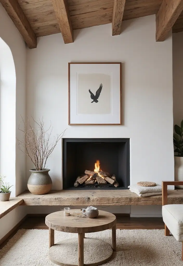 28 Modern Fireplace Ideas That Feel Sleek and Warm - 7. Incorporating Wood Beams