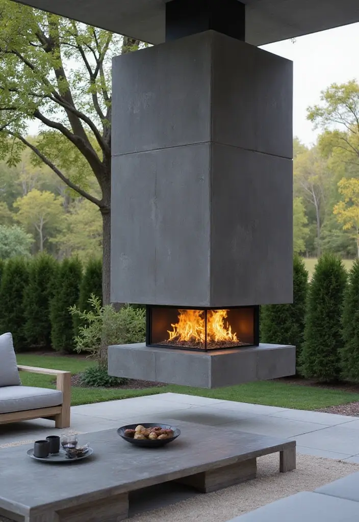 28 Outdoor Fireplace Ideas That Extend Living Spaces 20 28 Outdoor Fireplace Ideas That Extend Living Spaces - 20. Floating Fireplaces