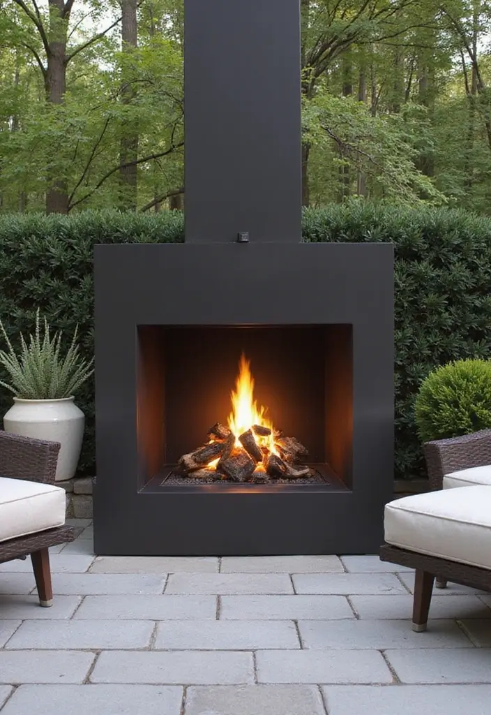 28 Outdoor Fireplace Ideas That Extend Living Spaces 3 28 Outdoor Fireplace Ideas That Extend Living Spaces - 3. Minimalist Metal Fireplaces