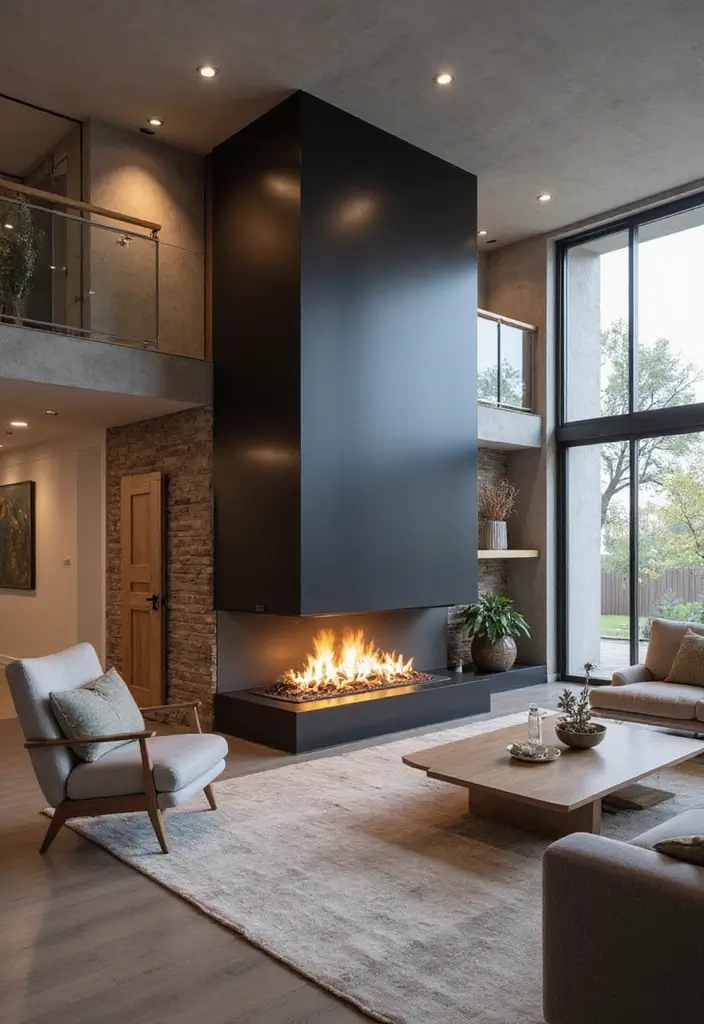 28 Two Story Fireplace Inspirations That Steal the Show 15 28 Two Story Fireplace Inspirations That Steal the Show - 15. Fireplaces with Integrated Technology