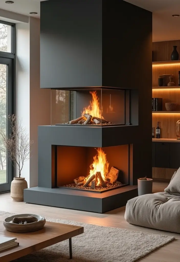 28 Two Story Fireplace Inspirations That Steal the Show 18 28 Two Story Fireplace Inspirations That Steal the Show - 18. Eco-Friendly Fireplaces