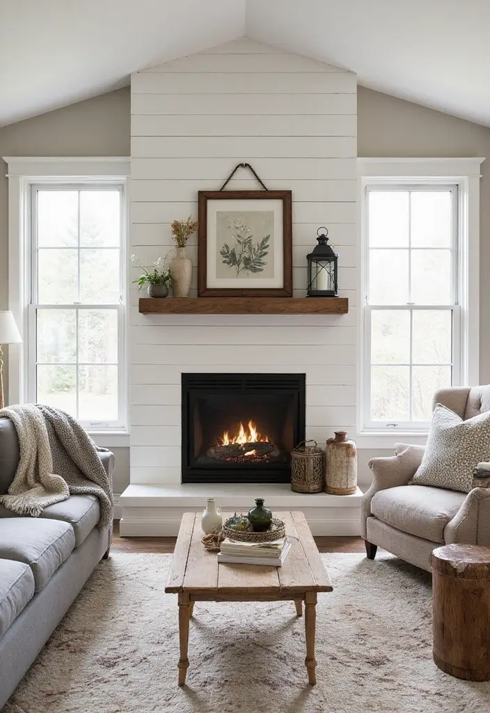 28 Two Story Fireplace Inspirations That Steal the Show 3 28 Two Story Fireplace Inspirations That Steal the Show - 3. Farmhouse Charm with Shiplap