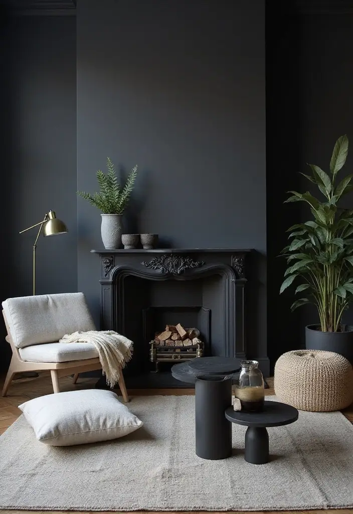 29 Black Fireplace Wall Ideas That Add Drama and Style 1 29 Black Fireplace Wall Ideas That Add Drama and Style - 1. Monochrome Magic