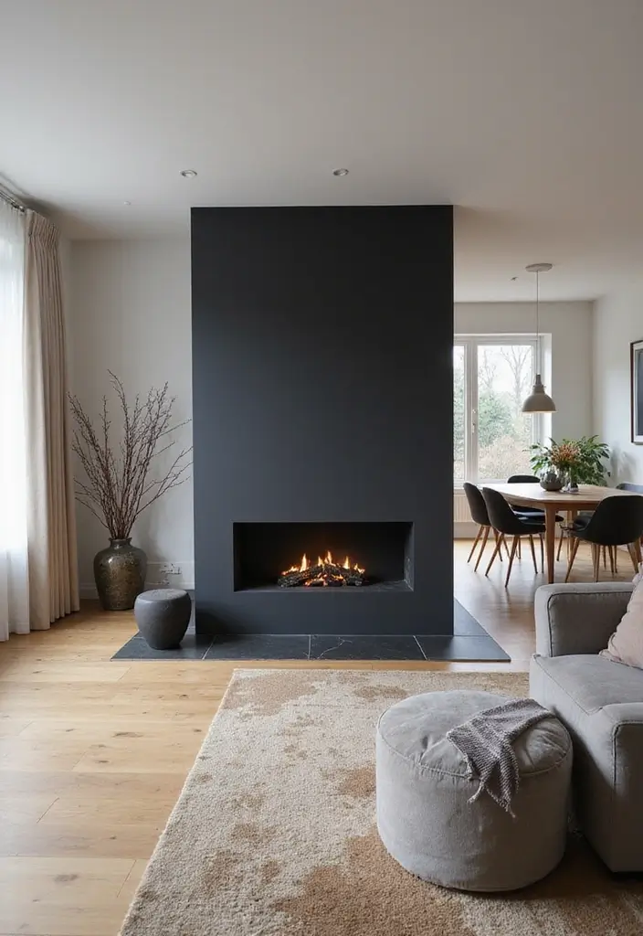 29 Black Fireplace Wall Ideas That Add Drama and Style 11 29 Black Fireplace Wall Ideas That Add Drama and Style - 11. Double-Sided Fireplace