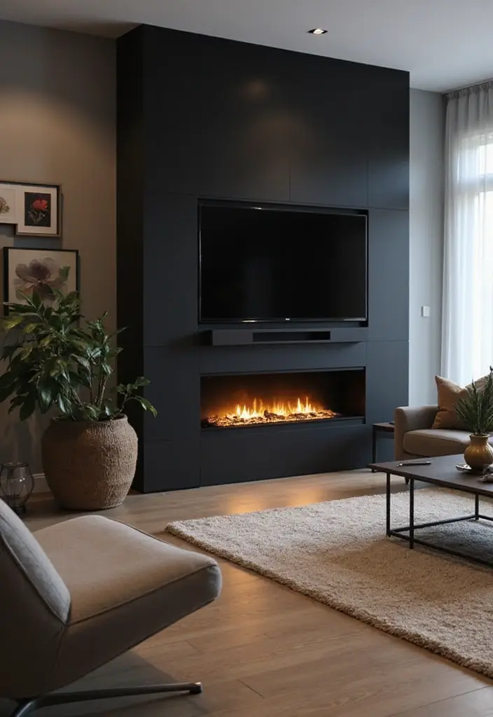 29 Black Fireplace Wall Ideas That Add Drama and Style 14 29 Black Fireplace Wall Ideas That Add Drama and Style - 14. Integrated Technology