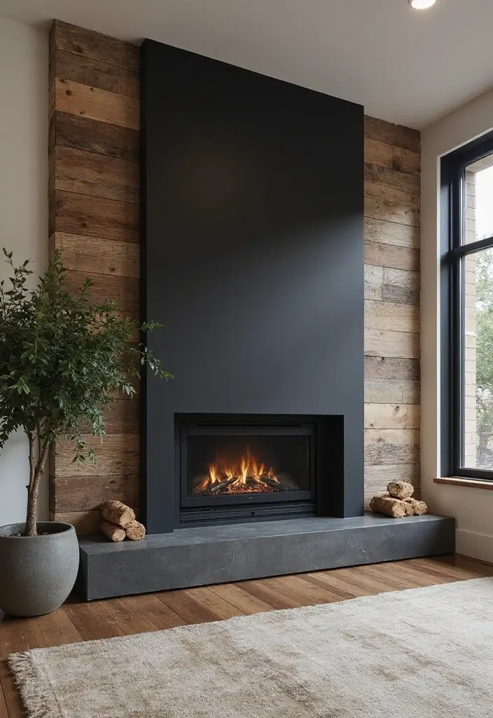 29 Black Fireplace Wall Ideas That Add Drama and Style 2 29 Black Fireplace Wall Ideas That Add Drama and Style - 2. Rustic Charm with a Twist