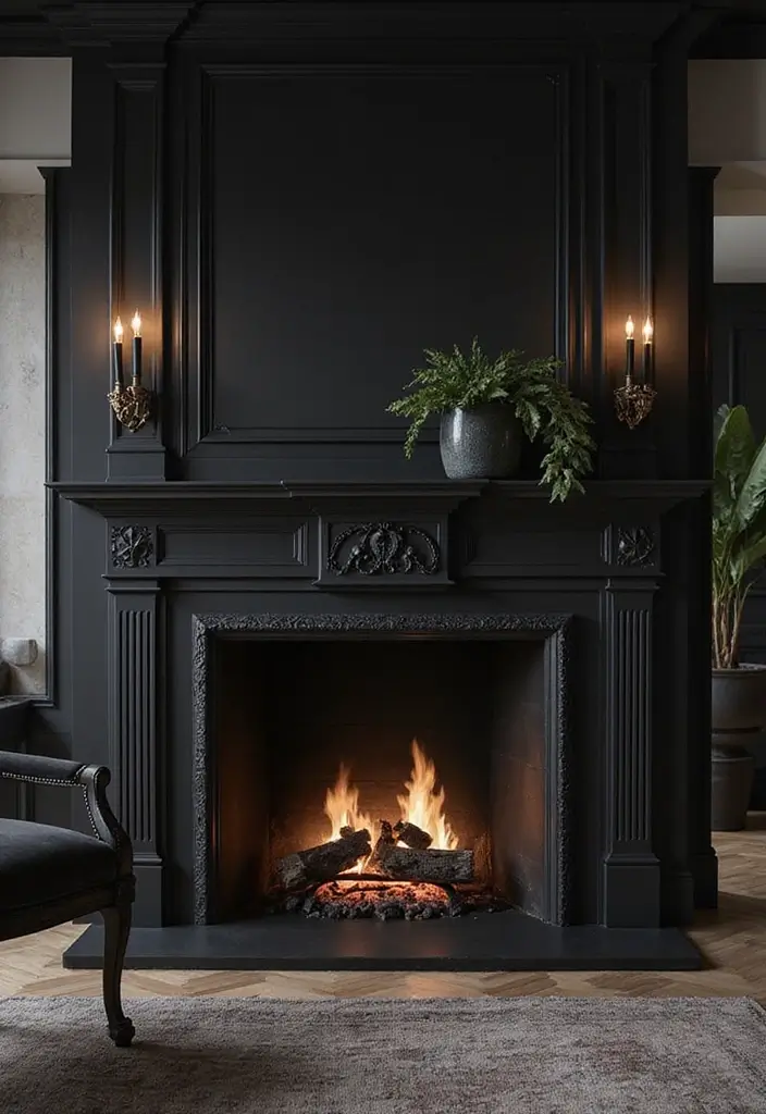29 Black Fireplace Wall Ideas That Add Drama and Style 21 29 Black Fireplace Wall Ideas That Add Drama and Style - 21. Dark Glamour