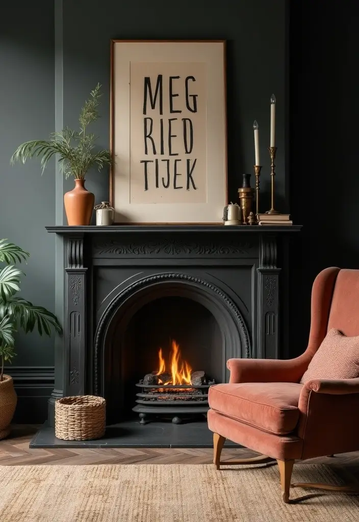 29 Black Fireplace Wall Ideas That Add Drama and Style 25 29 Black Fireplace Wall Ideas That Add Drama and Style - 25. Vintage Charm