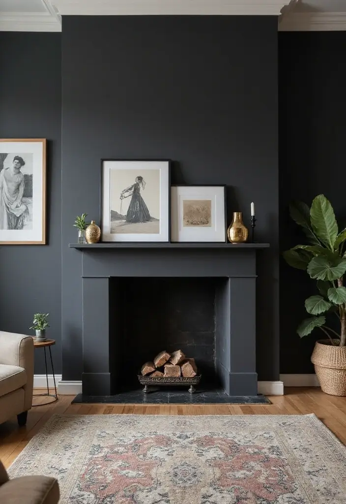 29 Black Fireplace Wall Ideas That Add Drama and Style 27 29 Black Fireplace Wall Ideas That Add Drama and Style - 27. Minimalist Storytelling