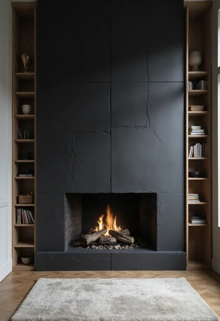 29 Black Fireplace Wall Ideas That Add Drama and Style 4 29 Black Fireplace Wall Ideas That Add Drama and Style - 4. Textured Panels