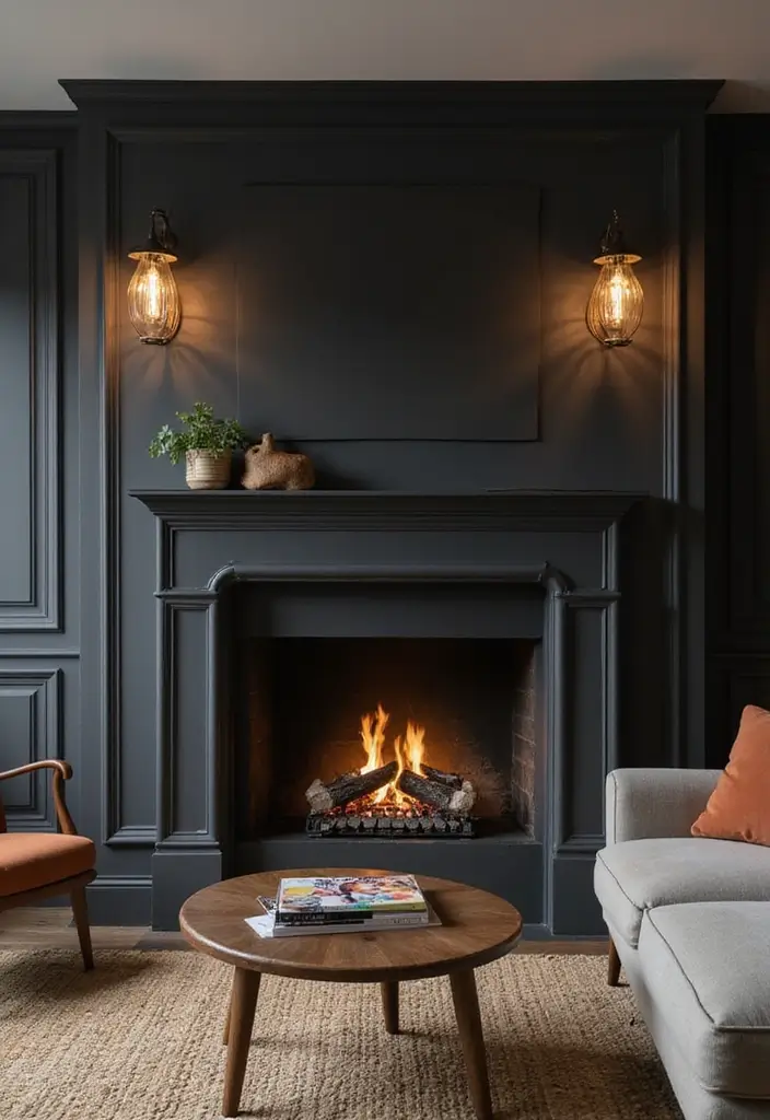 29 Black Fireplace Wall Ideas That Add Drama and Style 7 29 Black Fireplace Wall Ideas That Add Drama and Style - 7. Statement Lighting