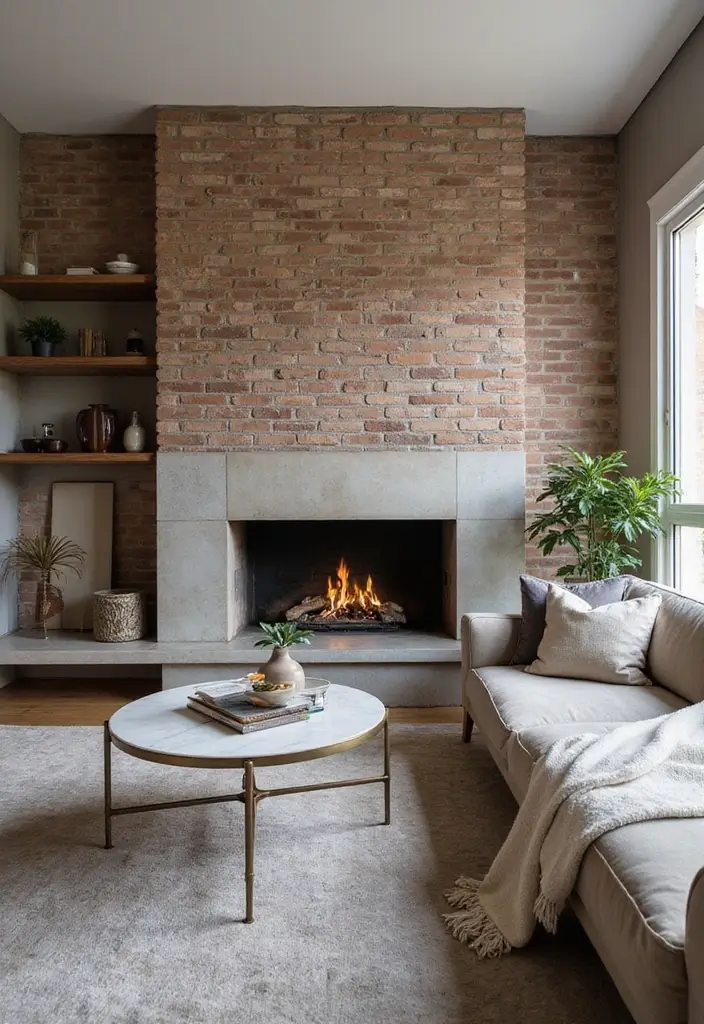 29 Brick Fireplace Inspirations That Feel Rustic Yet Chic - 19. Contemporary Elegance