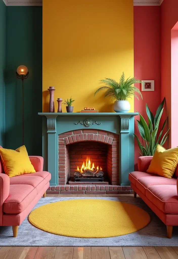 29 Brick Fireplace Inspirations That Feel Rustic Yet Chic - 20. Playful Color Blocking
