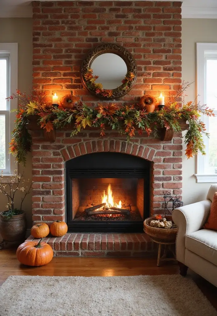 29 Brick Fireplace Inspirations That Feel Rustic Yet Chic - 21. Seasonal Decor
