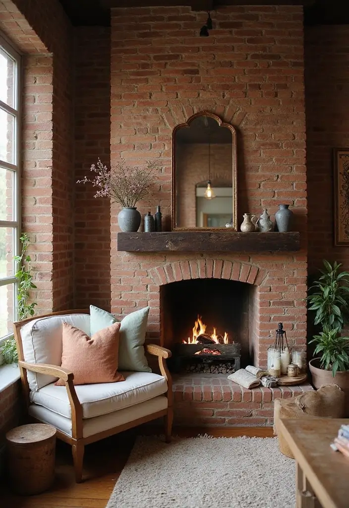 29 Brick Fireplace Inspirations That Feel Rustic Yet Chic - 24. Cozy Nook by the Fire