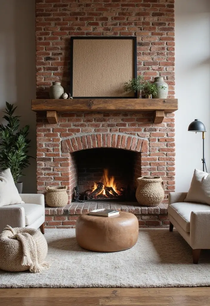 29 Brick Fireplace Inspirations That Feel Rustic Yet Chic - 26. Layered Textures