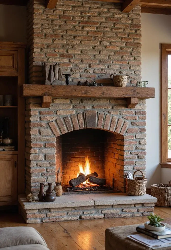 29 Brick Fireplace Inspirations That Feel Rustic Yet Chic - 3. Rustic Stone and Brick Combo