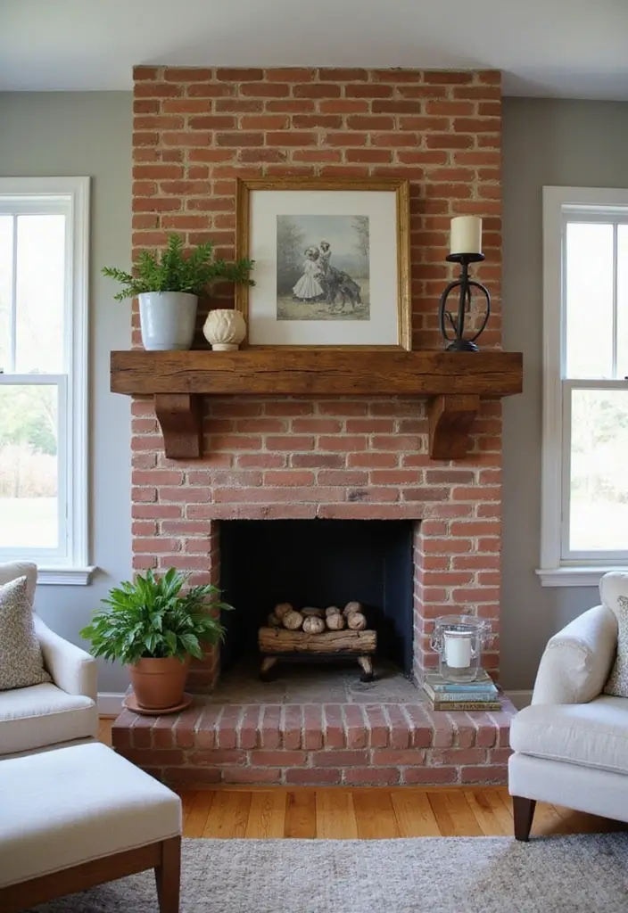 29 Brick Fireplace Inspirations That Feel Rustic Yet Chic - 6. Farmhouse Flair