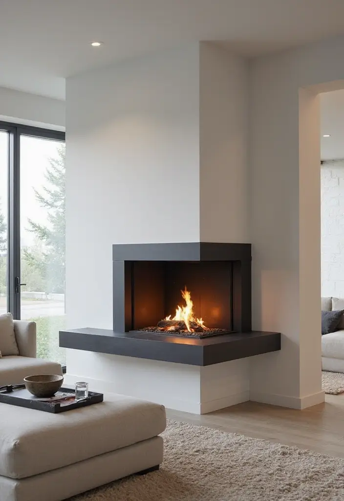 29 Corner Fireplace Inspirations That Maximize Space 16 29 Corner Fireplace Inspirations That Maximize Space - 16. Floating Fireplaces