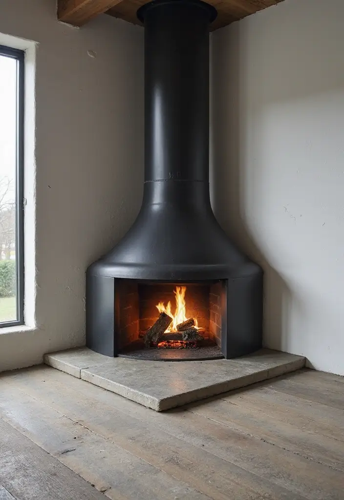 29 Corner Fireplace Inspirations That Maximize Space 8 29 Corner Fireplace Inspirations That Maximize Space - 8. Industrial Edge