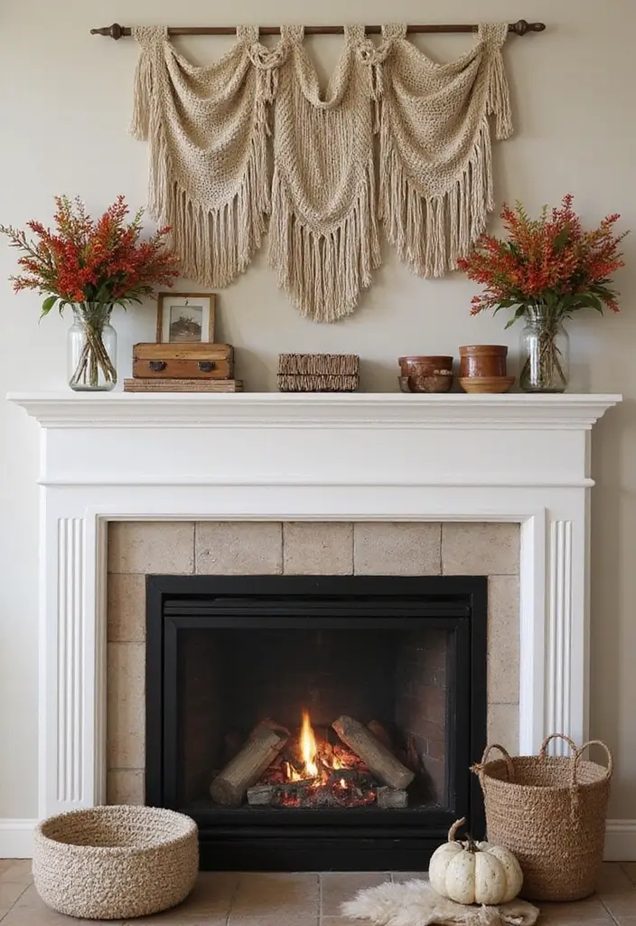 29 Fall Mantel Decor Ideas That Warm Up Any Room 19 29 Fall Mantel Decor Ideas That Warm Up Any Room - 19. Textured Wall Hangings
