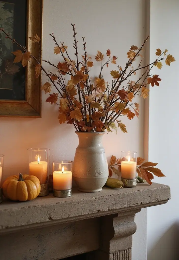 29 Fall Mantel Decor Ideas That Warm Up Any Room 23 29 Fall Mantel Decor Ideas That Warm Up Any Room - 23. Gathered Leaves and Twigs