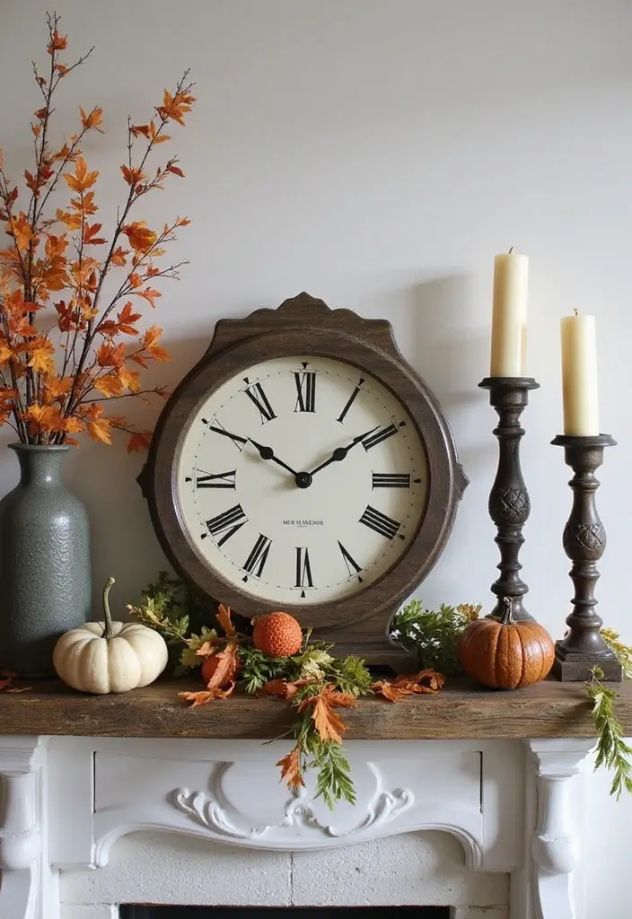 29 Fall Mantel Decor Ideas That Warm Up Any Room 24 29 Fall Mantel Decor Ideas That Warm Up Any Room - 24. Charismatic Clocks and Timepieces