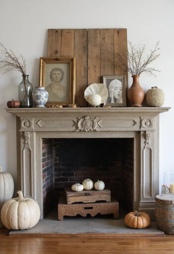 29 Fall Mantel Decor Ideas That Warm Up Any Room 25 29 Fall Mantel Decor Ideas That Warm Up Any Room - 25. Antique Finds and Treasures