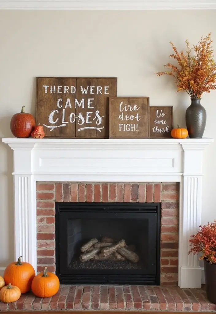 29 Fall Mantel Decorating Ideas for a Cozy Seasonal Vibe 13 29 Fall Mantel Decorating Ideas for a Cozy Seasonal Vibe - 13. Rustic Signage for a Personal Touch