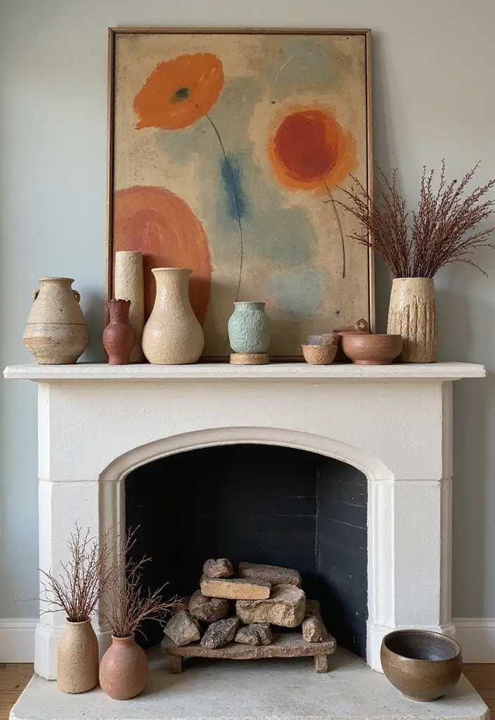 29 Fall Mantel Decorating Ideas for a Cozy Seasonal Vibe 17 29 Fall Mantel Decorating Ideas for a Cozy Seasonal Vibe - 17. Artistic Seasonal Displays