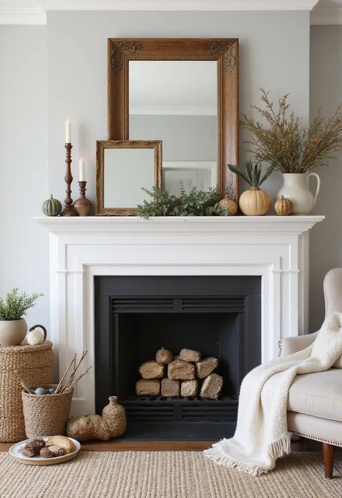 29 Fall Mantel Decorating Ideas for a Cozy Seasonal Vibe 26 29 Fall Mantel Decorating Ideas for a Cozy Seasonal Vibe - 26. Layered Mirrors for Reflection