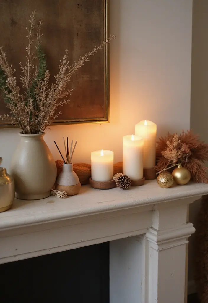 29 Fall Mantel Decorating Ideas for a Cozy Seasonal Vibe 29 29 Fall Mantel Decorating Ideas for a Cozy Seasonal Vibe - 29. Final Flourishes with Seasonal Fragrance