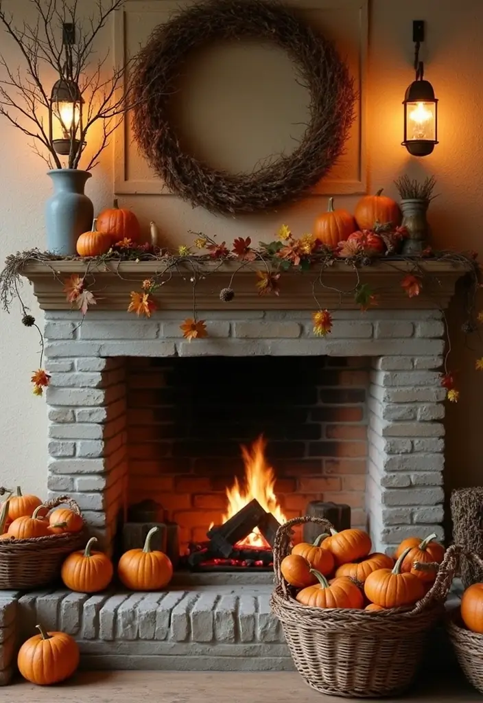 29 Fall Mantel Decorating Ideas for a Cozy Seasonal Vibe 3 29 Fall Mantel Decorating Ideas for a Cozy Seasonal Vibe - 3. Farmhouse Chic with Woven Baskets
