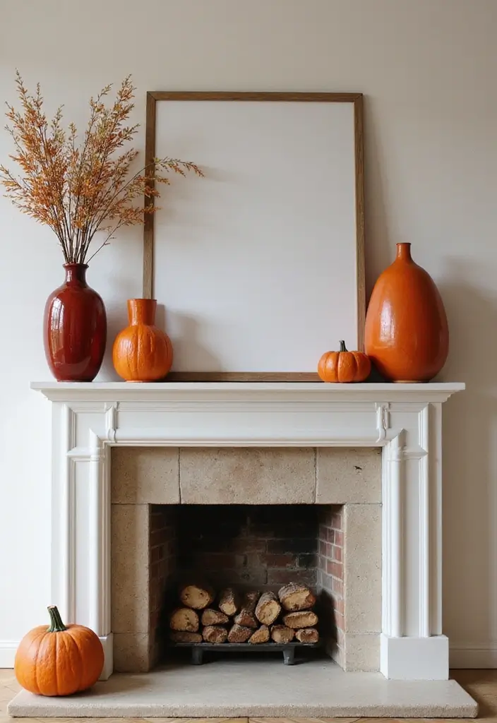29 Fall Mantel Decorating Ideas for a Cozy Seasonal Vibe 4 29 Fall Mantel Decorating Ideas for a Cozy Seasonal Vibe - 4. Bold Color Blocks with Autumn Hues