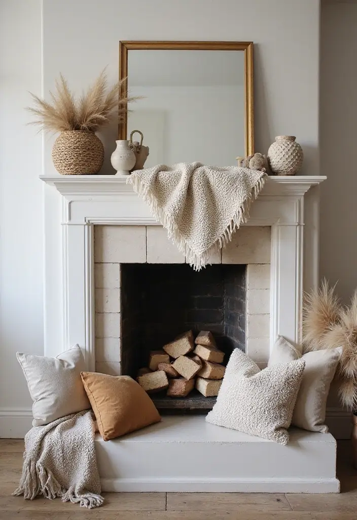 29 Fall Mantel Decorating Ideas for a Cozy Seasonal Vibe 6 29 Fall Mantel Decorating Ideas for a Cozy Seasonal Vibe - 6. Cozy Textiles for Softness