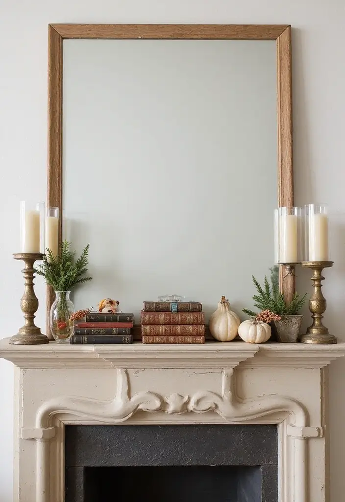 29 Fall Mantel Decorating Ideas for a Cozy Seasonal Vibe 7 29 Fall Mantel Decorating Ideas for a Cozy Seasonal Vibe - 7. Vintage Finds with a Story