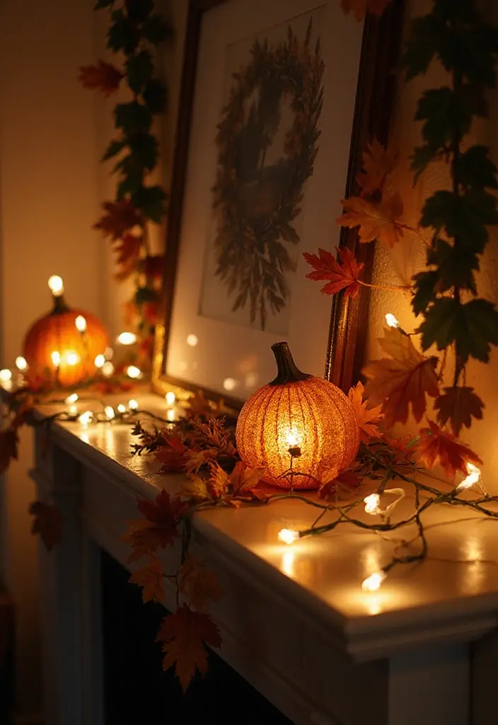 29 Fall Mantel Decorating Ideas for a Cozy Seasonal Vibe 9 29 Fall Mantel Decorating Ideas for a Cozy Seasonal Vibe - 9. Whimsical Fairy Lights