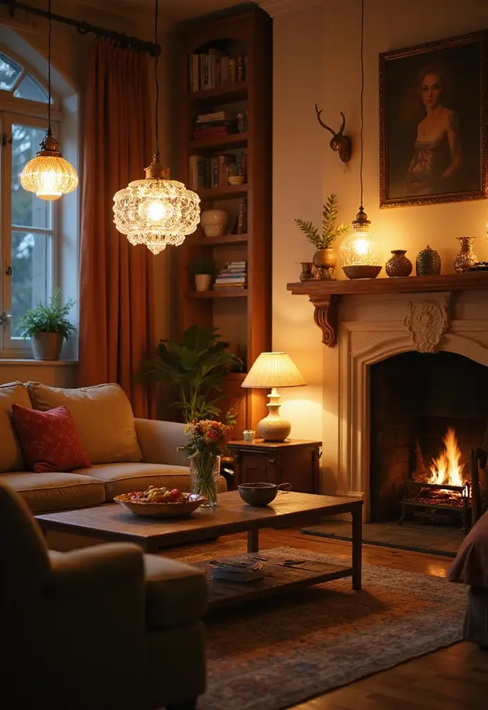29 Living Room Without Fireplace Ideas That Still Feel Cozy 17 29 Living Room Without Fireplace Ideas That Still Feel Cozy - 17. Playful Lighting Fixtures