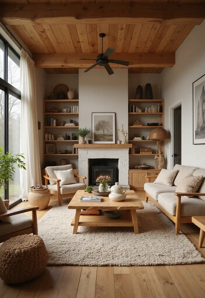 29 Living Room Without Fireplace Ideas That Still Feel Cozy 21 29 Living Room Without Fireplace Ideas That Still Feel Cozy - 21. Warmth with Wooden Elements