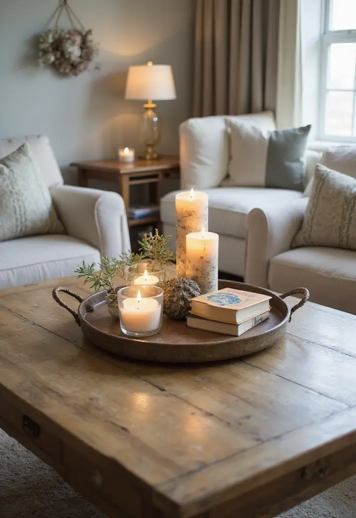 29 Living Room Without Fireplace Ideas That Still Feel Cozy 25 29 Living Room Without Fireplace Ideas That Still Feel Cozy - 25. Decorative Tray Centerpieces