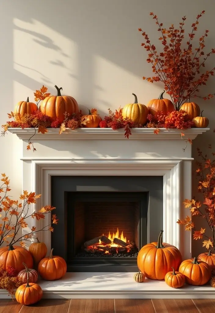 29 Mantel Decorating Ideas That Work for Every Season - 10. Thanksgiving Harvest Display