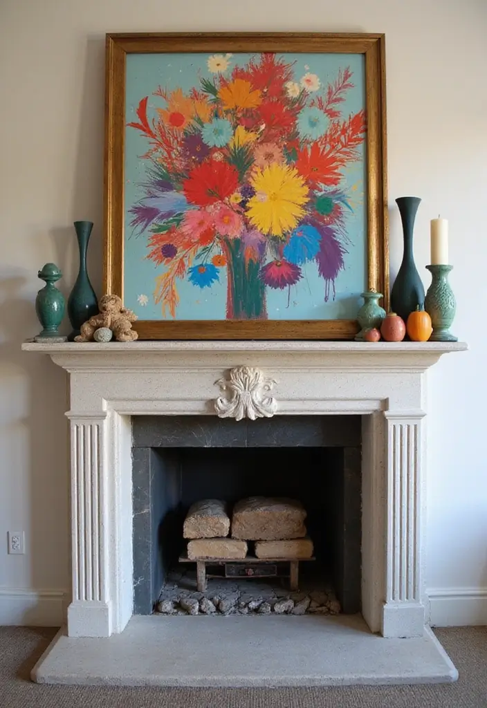 29 Mantel Decorating Ideas That Work for Every Season - 16. Artful Expression