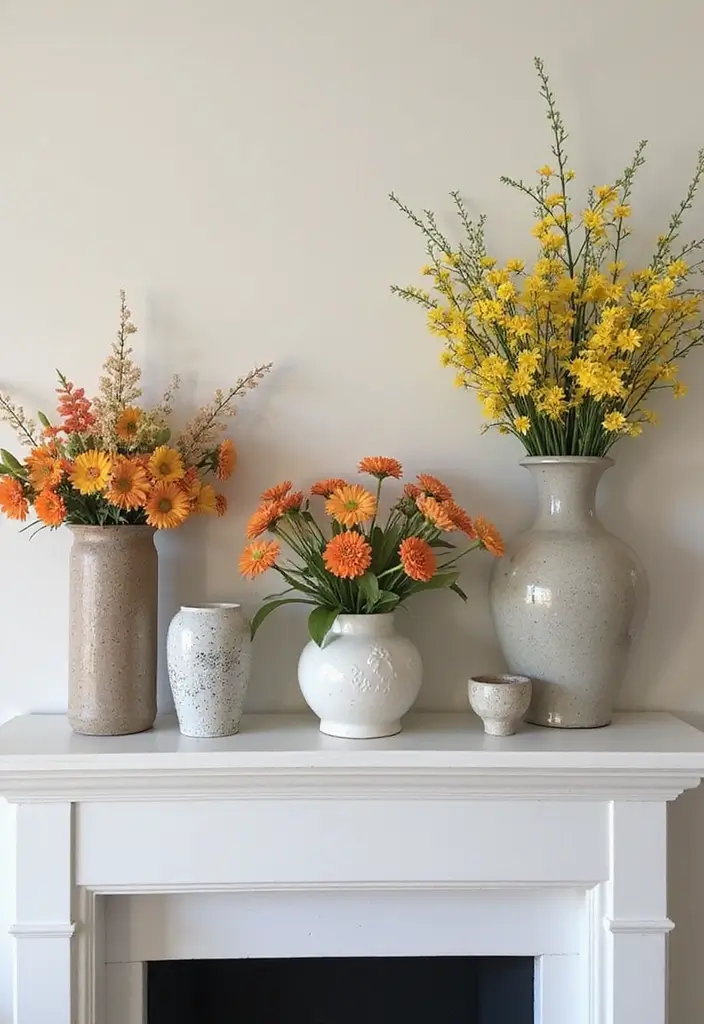 29 Mantel Decorating Ideas That Work for Every Season - 25. Bright Floral Arrangements