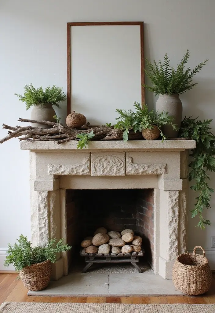 29 Mantel Decorating Ideas That Work for Every Season - 29. Nature-Inspired Decor