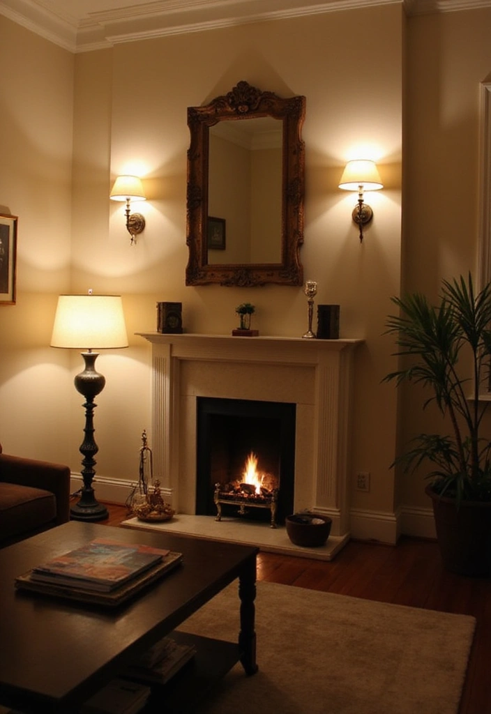 29 Small Living Room Ideas With Fireplace That Maximize Space - 11. Layered Lighting
