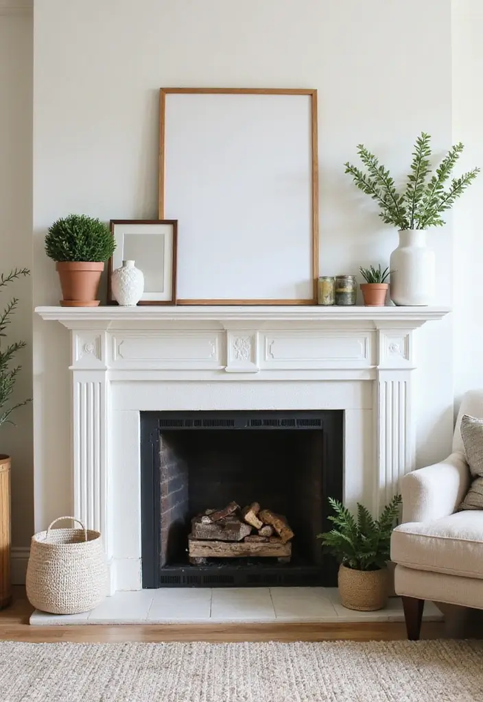 29 Small Living Room Ideas With Fireplace That Maximize Space - 13. Simple Mantel Decor