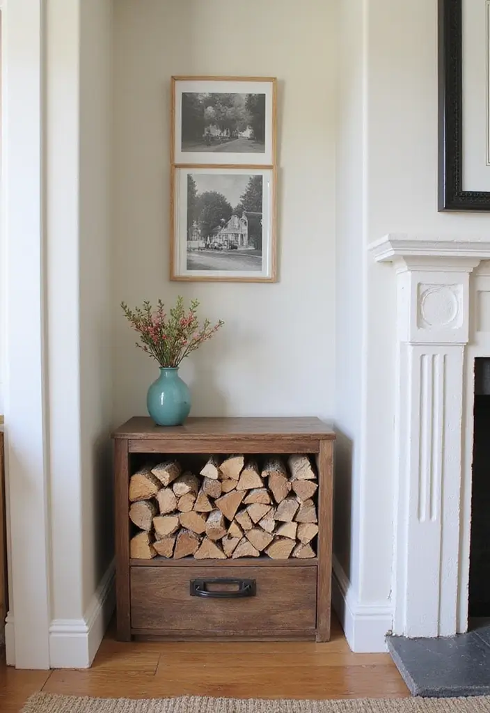29 Small Living Room Ideas With Fireplace That Maximize Space - 16. Customized Firewood Storage