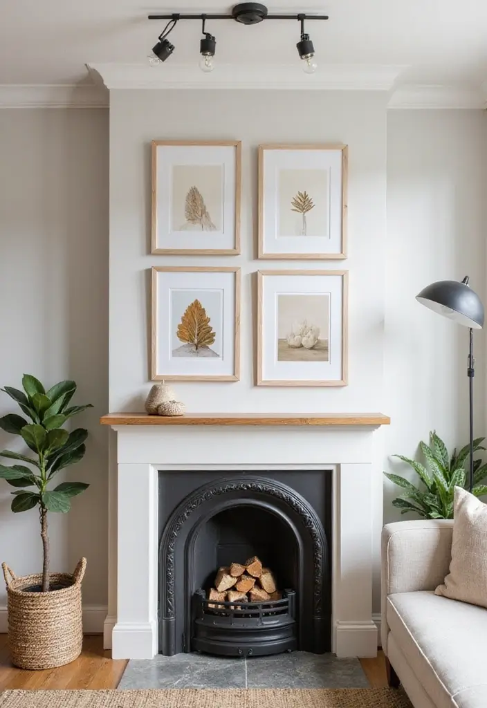 29 Small Living Room Ideas With Fireplace That Maximize Space - 21. Wall Art Above the Fireplace